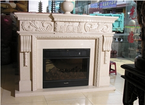 Beige Limestone Morden Style Simple Design Fireplace Mantel