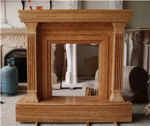 China Wood Grain Yellow Marble Fireplace-Antique Style