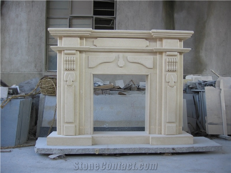 Crema Marfil Marble Fireplace Mantel- Western Style