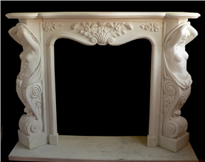 Good Design Eastern White Mabrble Human Sculptured Fireplace- Western Style