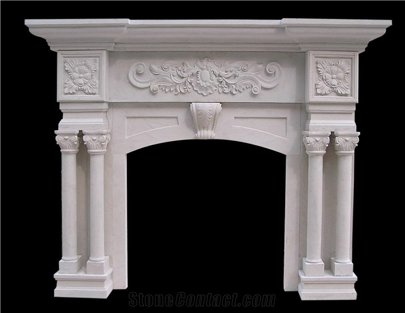 Greece White Marble Fireplace Hearth with Column
