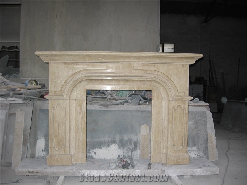 Light Brown Marble Simple Design Fireplace Mantel