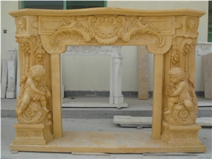 Light Brown Marble Simple Design Fireplace Mantel