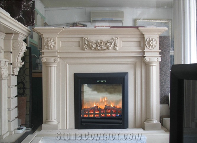 Turkey Beige Marble Fireplace Hearth with Simple Design- Modern Style