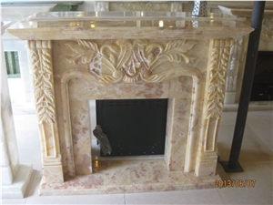 Yellow Onyx Fireplace Mantel Flower Sculptured