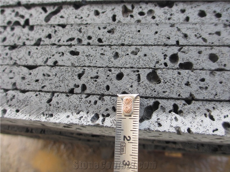 China Grey Volcanic with Holes Basalt Tiles & Slabs