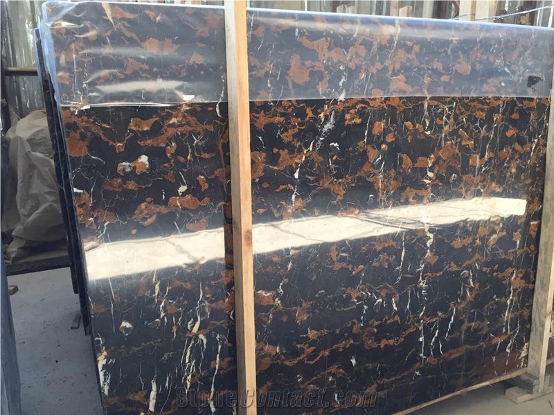 New Portoro Black Golden Marble Slabs Interior Design