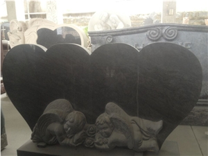 Black Pearl Granite Gravestone,Angel Heart Shape Monument