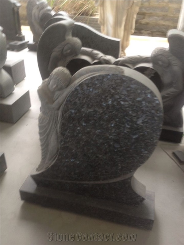 Blue Pearl Granite Angel Gravestone Engraved Teardrop Monument