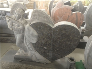 India Black Granite Double Heart Tombstone,Double Angels Monument