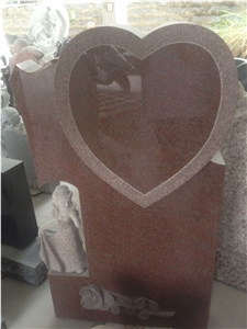 Indian Red Modern Heart Shape Granite Gravestone & Monument