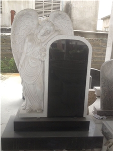 Shanxi Black Granite Heart Shape Monument Angel Gravestone