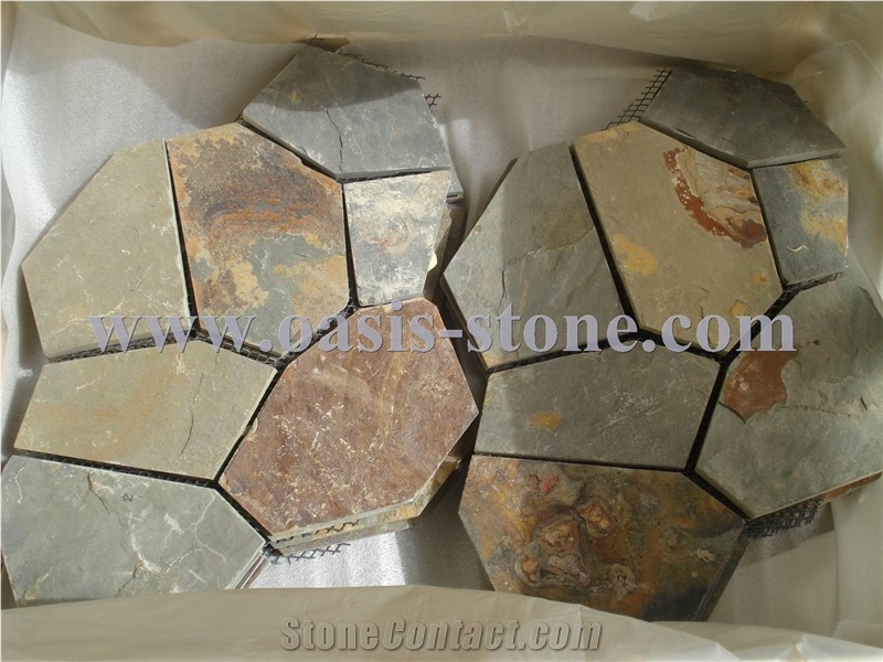 Rusty Brown,Multi Color Slate Pattern Meshed Flagstone