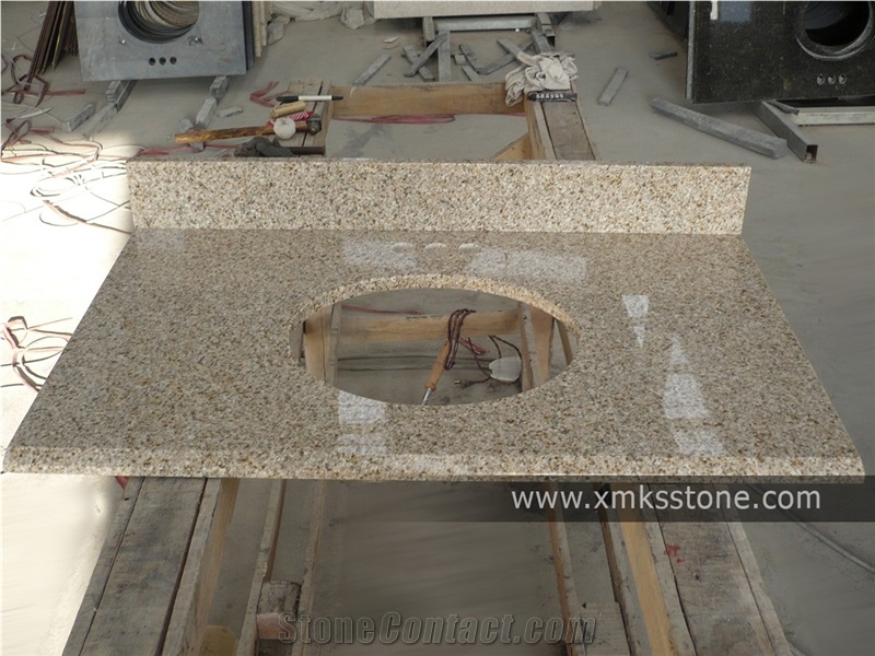 VT-1001 G682 Sunset Gold Yellow Granite Bathroom Vanity Top, Under Mount Sink Cutting Out, For Hotel, Apartment, Condo, Supermarket