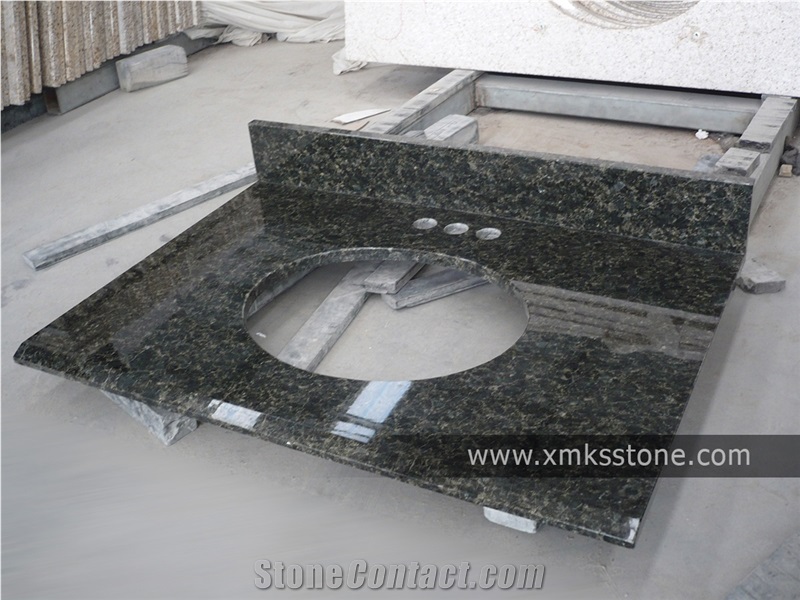 VT-1001 Verde Ubatuba Granite Bathroom Vanity Top, Under Mount Sink Cutting Out, For Hotel, Apartment, Condo, Supermarket