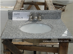 Vt-1001a-S G603 Sesame White Granite Bathroom Vanity Top Set, with Single/Double Under Mounted Ceramic Sink, for Hotel, Apartment, Condo, Supermarket