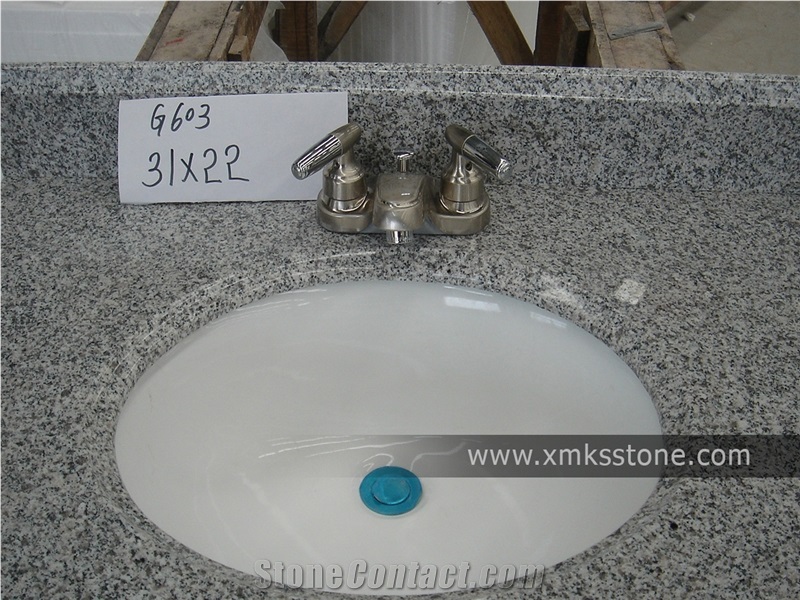VT-1001B-S G603 Sesame White Granite Bath Top Set, With Single/Double Under Mounted Ceramic Sink, For Hotel, Apartment, Condo, Supermarket