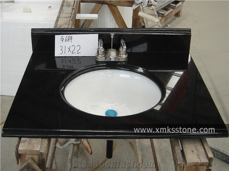 Vt-1001c-S G684 Black Pearl Black Granite Bathroom Vanity Top, with Single/Double Under Mounted Ceramic Sink, for Hotel, Apartment, Condo, Supermarket