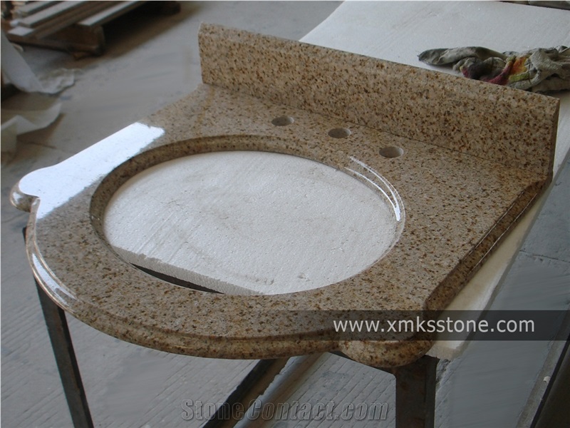 Vt-3002 Classical Series G682 Sunset Gold Yellow Granite Bathroom Vanity Top,Under Mount Sink Cutting Out,For Hotel,Apartment,Condo,Supermarket