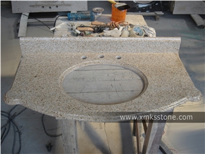 Vt-3003 Classical Series G682 Rustic Yellow Granite Bath Top Set,Under Mount Sink Cutting Out,For Hotel,Apartment,Condo,Supermarket