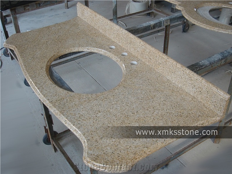 VT-3004 Classical Series G682 Rust Yellow Granite Bathroom Vanity Top Set, Under Mount Sink Cutting Out, For Hotel, Apartment, Condo, Supermarket