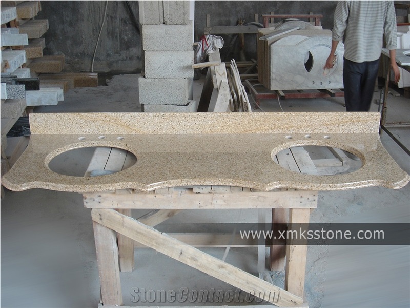 VT-3006 Classical Series G682 Rusty Yellow Granite Bath Top Set, Under Mount Sink Cutting Out, For Hotel, Apartment, Condo, Supermarket