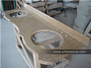 VT-3006 Classical Series G682 Rusty Yellow Granite Bath Top Set, Under Mount Sink Cutting Out, For Hotel, Apartment, Condo, Supermarket
