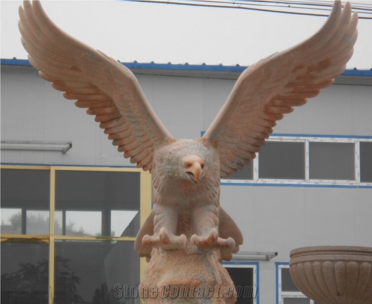 Eagle Chinese Multicolored Red Marble Sculpture & Statue