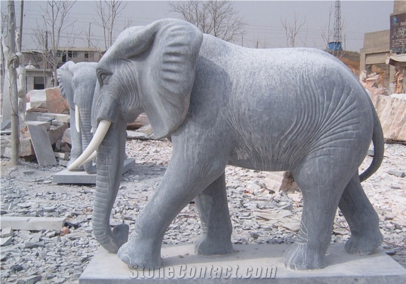 Elephant Chinese Grey Granite Sculpture & Statue