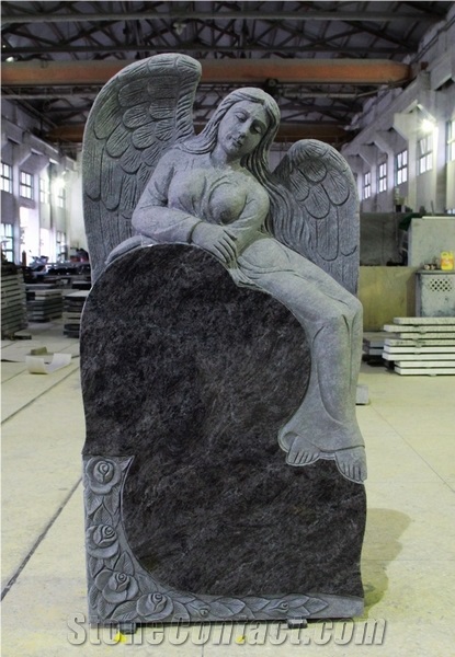 Bahama Blue Polished Angel with Heart Monument & Tombstone