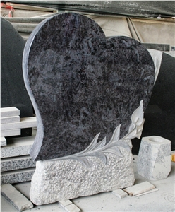 Bahama Blue Polished Heart W/ Flower Carving Tombstone & Monument