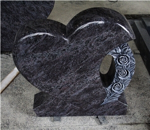 Bahama Blue Polished Heart W/ Flower Caving Tombstone & Monument
