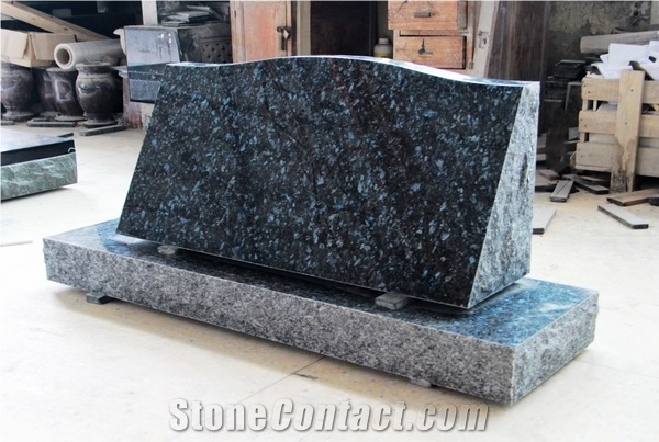 Blue Pearl Granite Polished Cemetery Slant Marker Tombstone