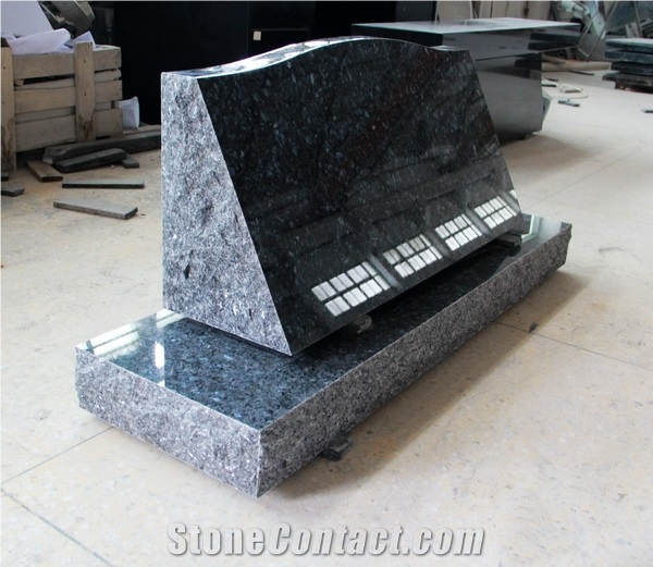 Blue Pearl Granite Polished Cemetery Slant Marker Tombstone