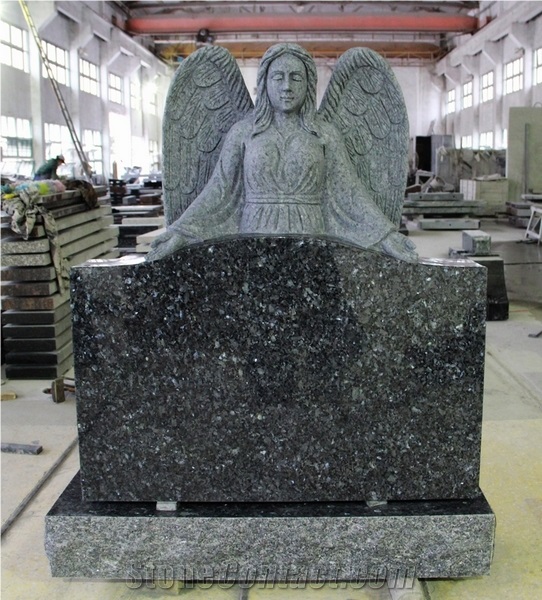 Blue Pearl Polished Angel Tombstone & Monument