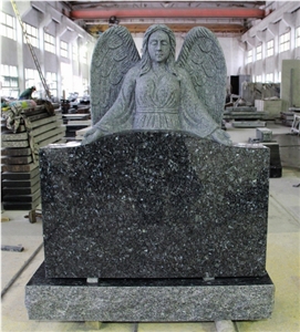 Blue Pearl Polished Angel Tombstone & Monument