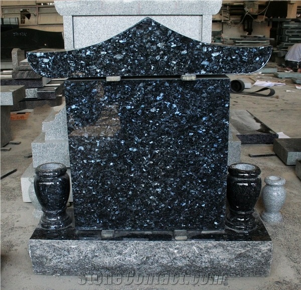 Blue Pearl Polished Chinese Style Tombstone & Monument
