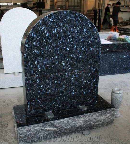 Blue Pearl Polished Upright Tombstone & Monument