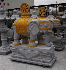 China Granite Elephant Carving, G603 Grey Granite Sculpture & Statue
