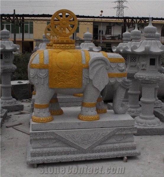 China Granite Elephant Carving, G603 Grey Granite Sculpture & Statue