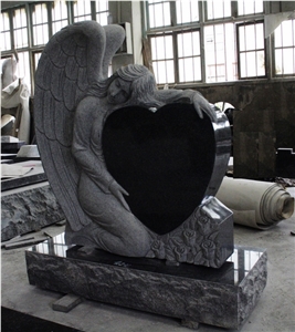 Dark Gray G654 Polished Angel Carving Tombstone & Monument