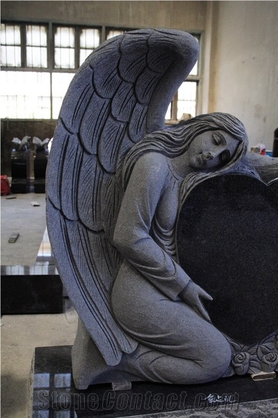 Dark Gray G654 Polished Angel Carving Tombstone & Monument