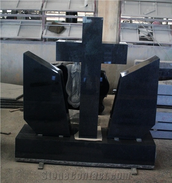 Dark Gray G654 Polished Cross Tombstone & Monument