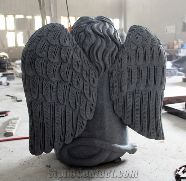 Dark Gray G654 Polished Heart and Lion with Wing Carving Tombstone & Monument