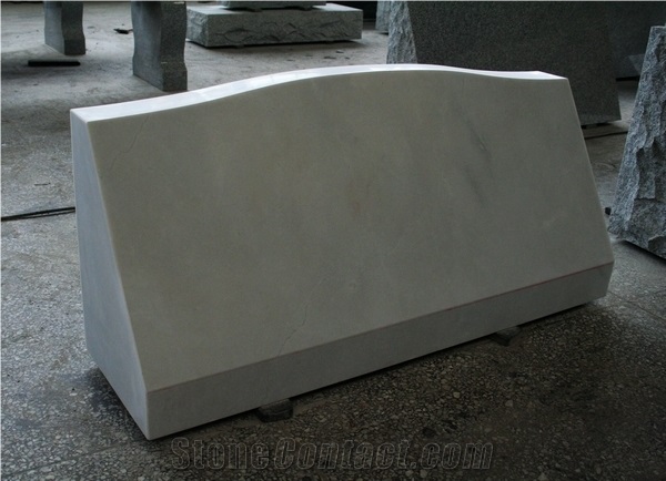 Hunan White Marble Honed Cemetery Slant Marker Tombstone