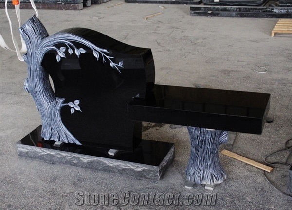 Indian Black Granite American Style Tree Shape Monuments & Tombstone Bench