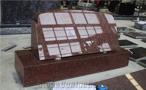 Indian Red Granite Polished Slant Marker Tombstone