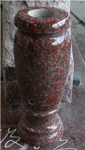 Indian Red Polished Granite Round Monumental Vase
