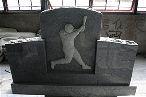 Light Gray Custom Baseball Player Carving Monument & Tombstone