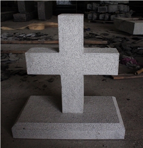 Light Gray G633 Bush Hammered Cross Monument & Tombstone